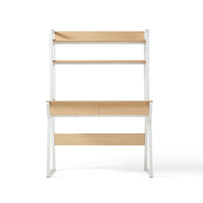 Uriel 100cm/120cm Single Office Desk/Computer Table With Cabinet/Bookcase/Drawer White & Natural Wood Color