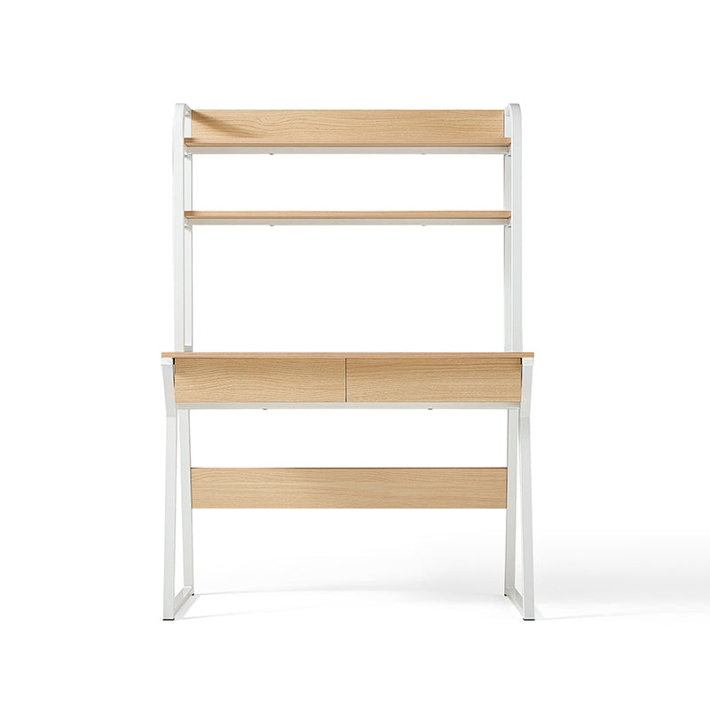Uriel 100cm/120cm Single Office Desk/Computer Table With Cabinet/Bookcase/Drawer White & Natural Wood Color