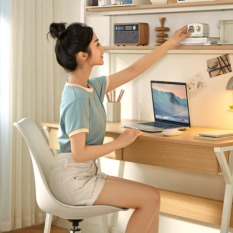 Uriel 100cm/120cm Single Office Desk/Computer Table With Cabinet/Bookcase/Drawer White & Natural Wood Color
