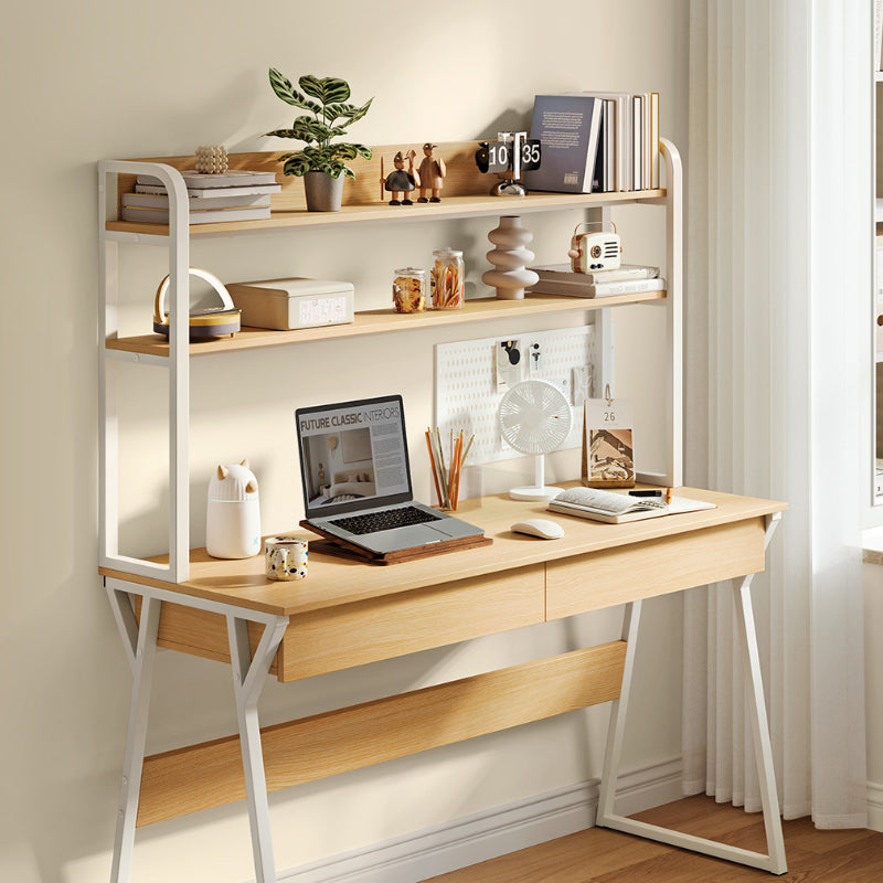 Uriel 100cm/120cm Single Office Desk/Computer Table With Cabinet/Bookcase/Drawer White & Natural Wood Color