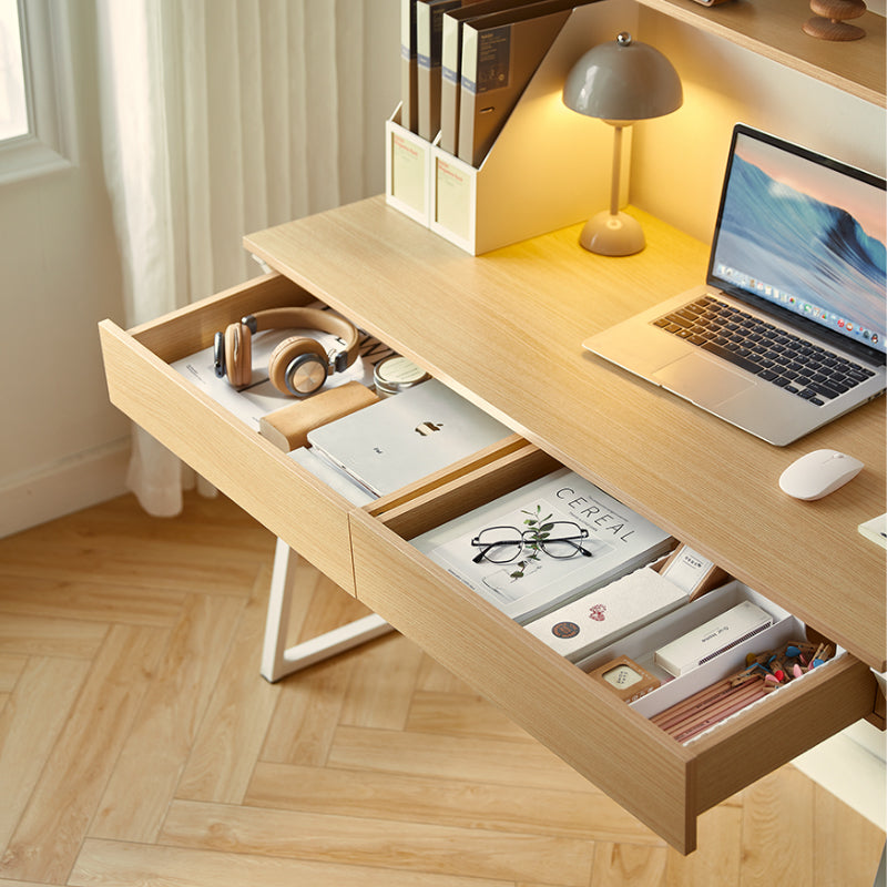 Uriel 100cm/120cm Single Office Desk/Computer Table With Cabinet/Bookcase/Drawer White & Natural Wood Color