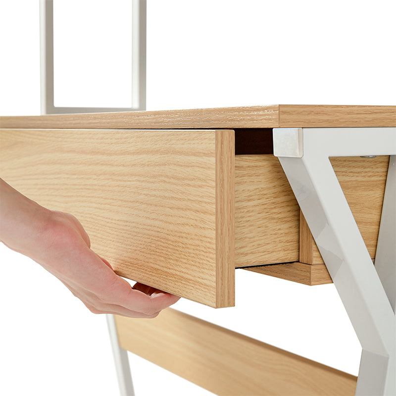 Uriel 100cm/120cm Single Office Desk/Computer Table With Cabinet/Bookcase/Drawer White & Natural Wood Color