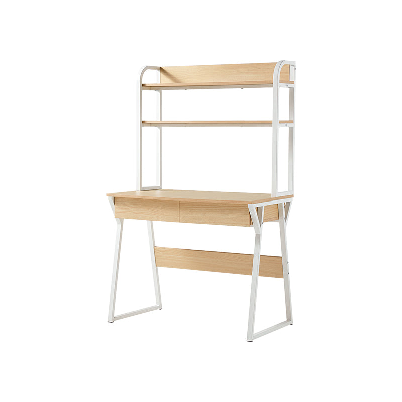Uriel 100cm/120cm Single Office Desk/Computer Table With Cabinet/Bookcase/Drawer White & Natural Wood Color