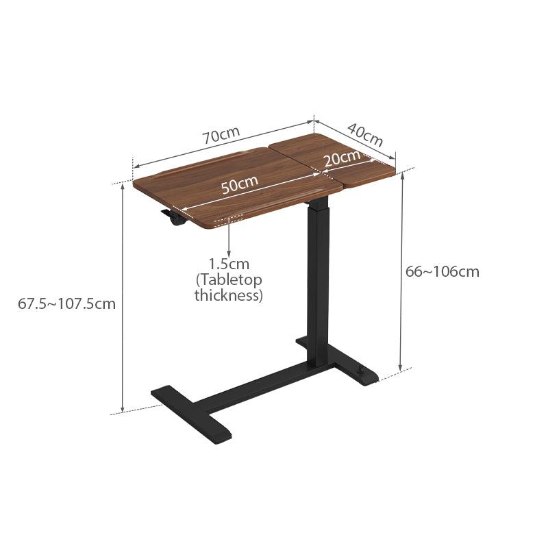 Zelda Adjustable Height Desk / Mobile Side Table With Wheel For Home Walnut Color