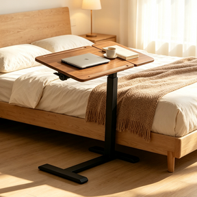 Zelda Adjustable Height Desk / Mobile Side Table With Wheel For Home Walnut Color