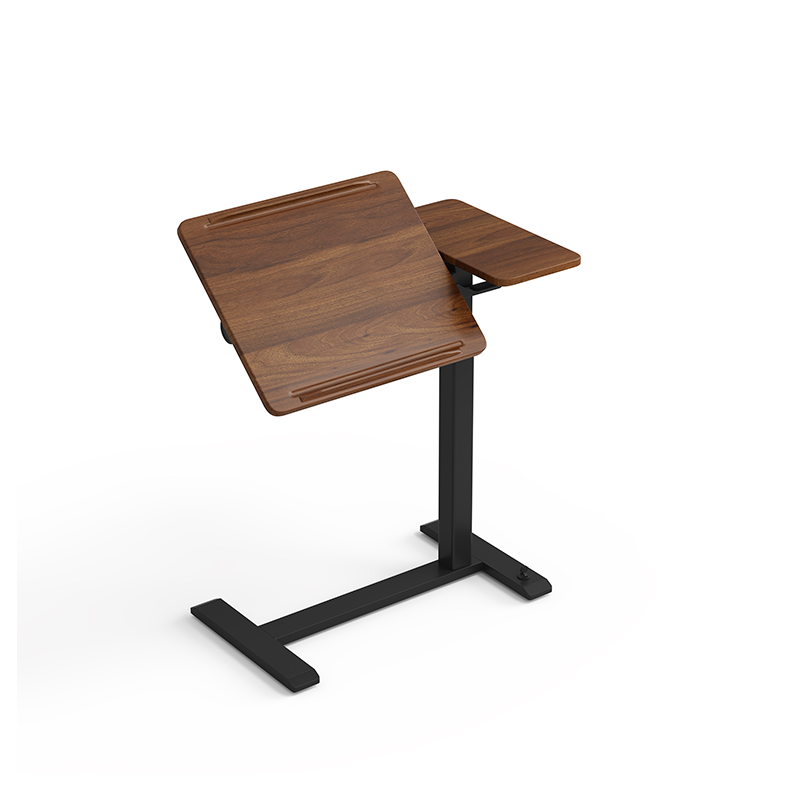 Zelda Adjustable Height Desk / Mobile Side Table With Wheel For Home Walnut Color
