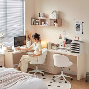 Jeffrey Single/Double Office Desk/Computer Table Set With Drawer/Chair White