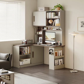 Chad 1.2m/1.4m Single Corner Office Desk/Computer Table Set Left-side Push-door Cabinet With Bookcase/Chair Multiple Color