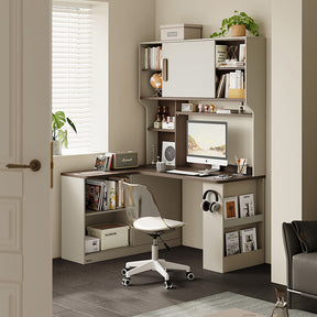 Chad 1.2m/1.4m Single Corner Office Desk/Computer Table Set Left-side Push-door Cabinet With Bookcase/Chair Multiple Color