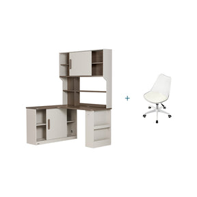 Chad 1.2m/1.4m Single Corner Office Desk/Computer Table Set Left-side Push-door Cabinet With Bookcase/Chair Multiple Color