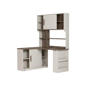 Chad 1.2m/1.4m Single Corner Office Desk/Computer Table Set Left-side Push-door Cabinet With Bookcase/Chair Multiple Color