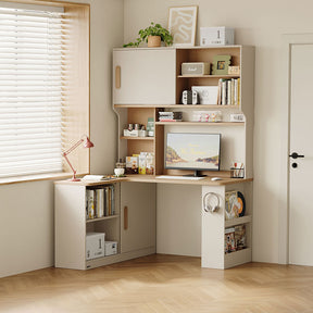 Chad 1.2m/1.4m Single Corner Office Desk/Computer Table Set Left-side Push-door Cabinet With Bookcase/Chair Multiple Color