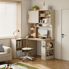 Chad 1.2m/1.4m Single Corner Office Desk/Computer Table Set Left-side Push-door Cabinet With Bookcase/Chair Multiple Color