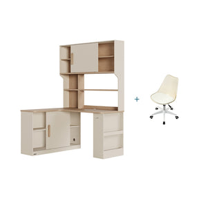 Chad 1.2m/1.4m Single Corner Office Desk/Computer Table Set Left-side Push-door Cabinet With Bookcase/Chair Multiple Color