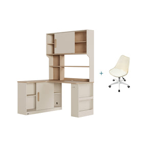 Chad 1.2m/1.4m Single Corner Office Desk/Computer Table Set Left-side Push-door Cabinet With Bookcase/Chair Multiple Color