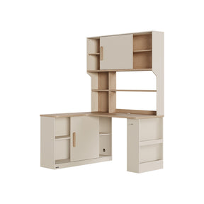 Chad 1.2m/1.4m Single Corner Office Desk/Computer Table Set Left-side Push-door Cabinet With Bookcase/Chair Multiple Color