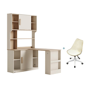 Chad 1.2m/1.4m Single Corner Office Desk/Computer Table Set Right-side Cabinet With Bookcase/Chair Multiple Color