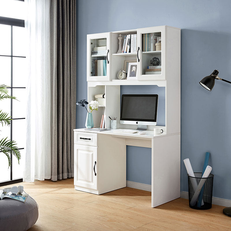 Charlotte 1.2m/1.4m Single Office Desk/Computer Table Set With Drawer/Chair/Bookcase White