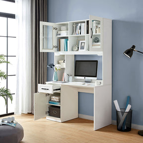 Charlotte 1.2m/1.4m Single Office Desk/Computer Table Set With Drawer/Chair/Bookcase White