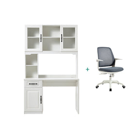 Charlotte 1.2m/1.4m Single Office Desk/Computer Table Set With Drawer/Chair/Bookcase White