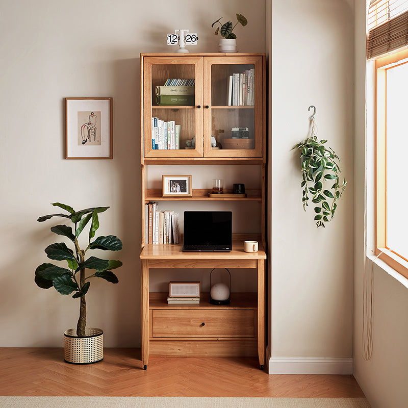 Cynthia Rubberwood Bookcase Set With Drawer/Chair/Single Desk Natural Wood