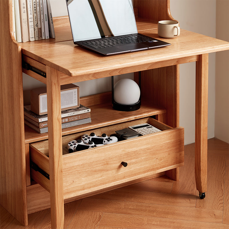 Cynthia Rubberwood Bookcase Set With Drawer/Chair/Single Desk Natural Wood