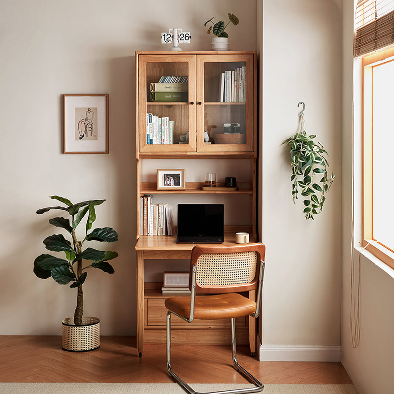 Cynthia Rubberwood Bookcase Set With Drawer/Chair/Single Desk Natural Wood