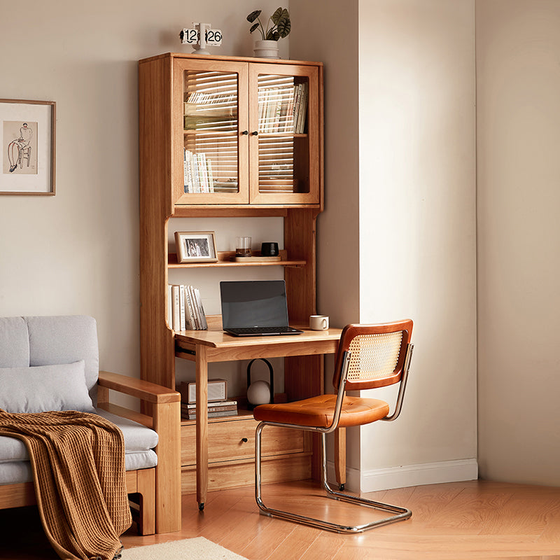 Cynthia Rubberwood Bookcase Set With Drawer/Chair/Single Desk Natural Wood