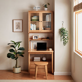 Cynthia Rubberwood Bookcase Set With Drawer/Chair/Single Desk Natural Wood