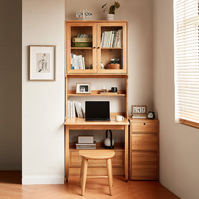 Cynthia Rubberwood Bookcase Set With Drawer/Chair/Single Desk Natural Wood