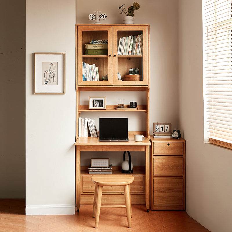 Cynthia Rubberwood Bookcase Set With Drawer/Chair/Single Desk Natural Wood