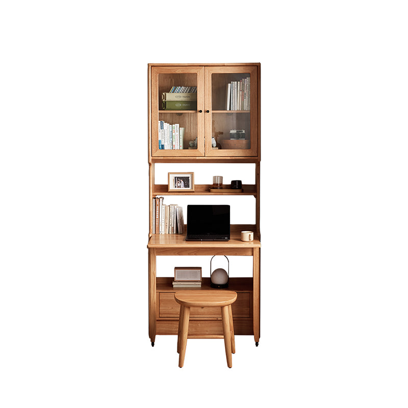 Cynthia Rubberwood Bookcase Set With Drawer/Chair/Single Desk Natural Wood
