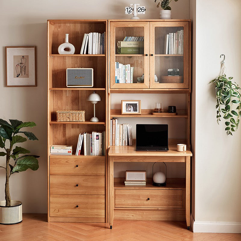 Cynthia Rubberwood Bookcase Set With Drawer/Chair/Single Desk Natural Wood