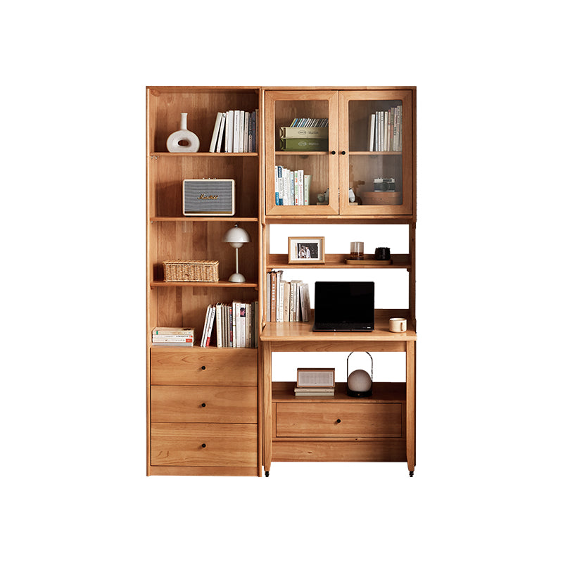 Cynthia Rubberwood Bookcase Set With Drawer/Chair/Single Desk Natural Wood