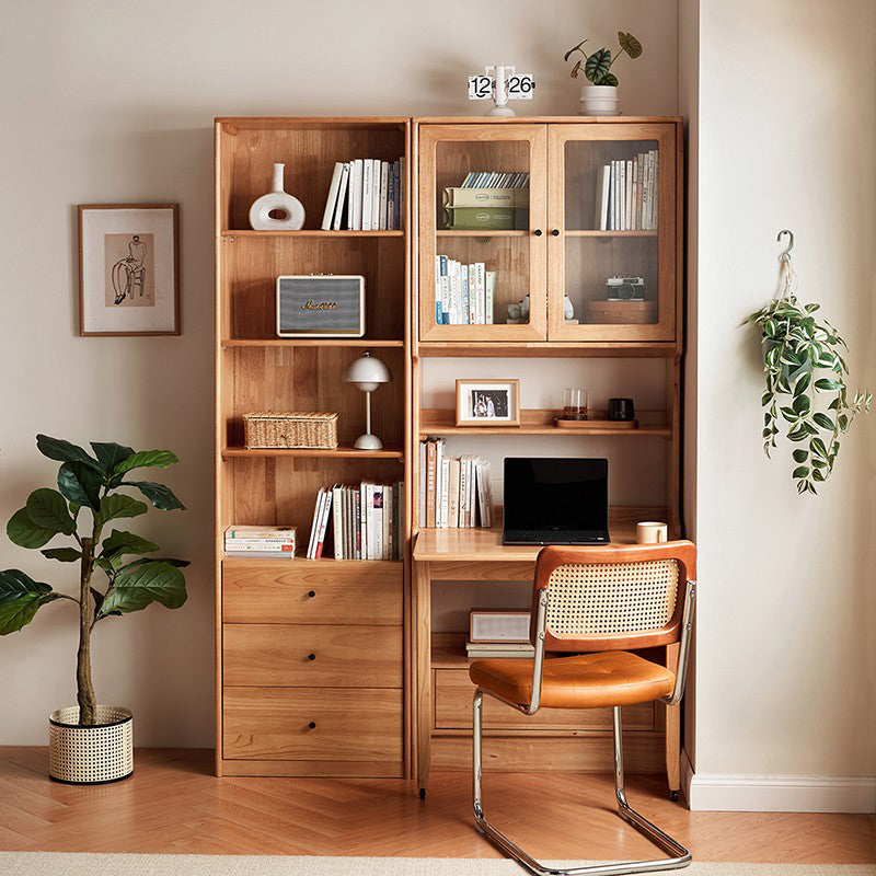 Cynthia Rubberwood Bookcase Set With Drawer/Chair/Single Desk Natural Wood