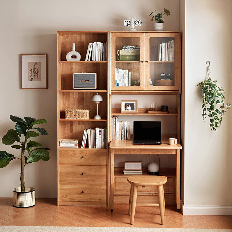 Cynthia Rubberwood Bookcase Set With Drawer/Chair/Single Desk Natural Wood