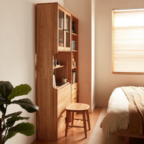 Cynthia Rubberwood Bookcase Set With Drawer/Chair/Single Desk Natural Wood