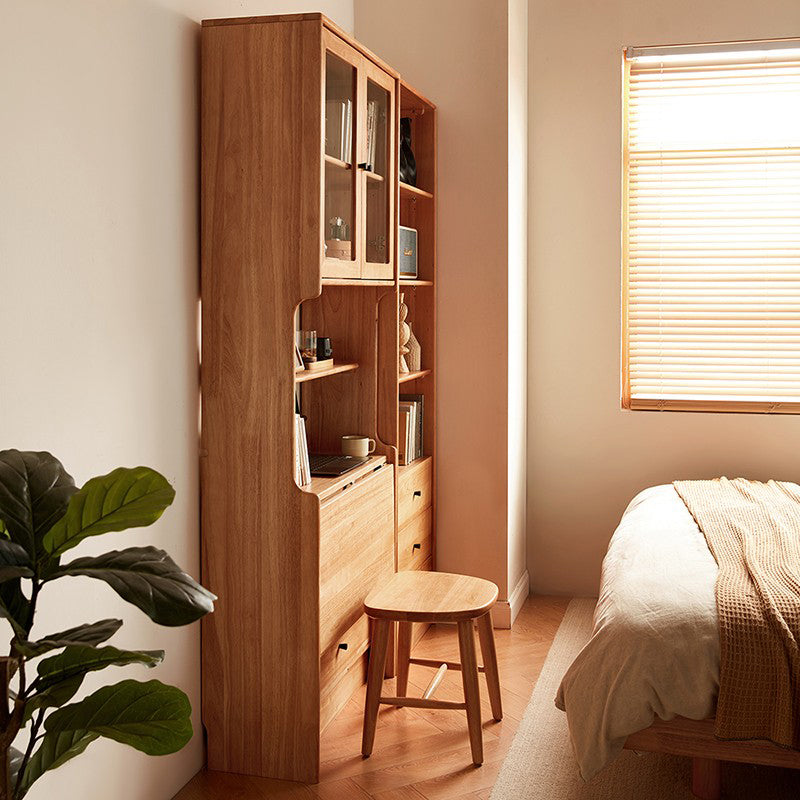 Cynthia Rubberwood Bookcase Set With Drawer/Chair/Single Desk Natural Wood