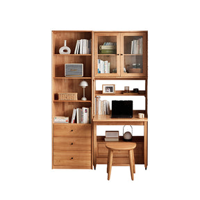 Cynthia Rubberwood Bookcase Set With Drawer/Chair/Single Desk Natural Wood