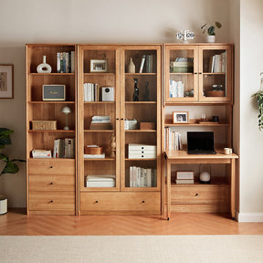 Cynthia Rubberwood Bookcase Set With Drawer/Chair/Single Desk Natural Wood