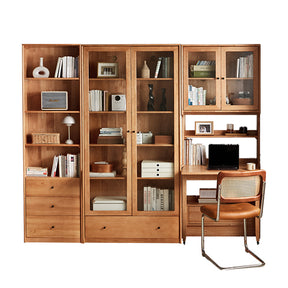 Cynthia Rubberwood Bookcase Set With Drawer/Chair/Single Desk Natural Wood