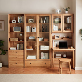 Cynthia Rubberwood Bookcase Set With Drawer/Chair/Single Desk Natural Wood