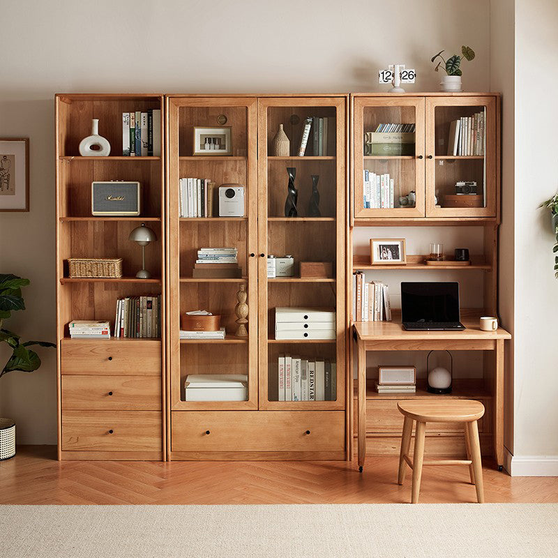 Cynthia Rubberwood Bookcase Set With Drawer/Chair/Single Desk Natural Wood