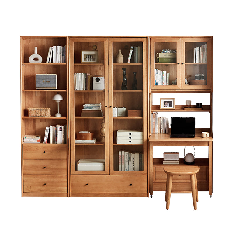 Cynthia Rubberwood Bookcase Set With Drawer/Chair/Single Desk Natural Wood