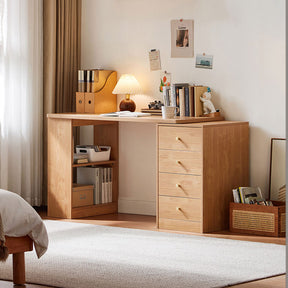Brittany Single/Double Office Desk/Computer Table Set With Drawer/Chair/Bookcase Natural Wood