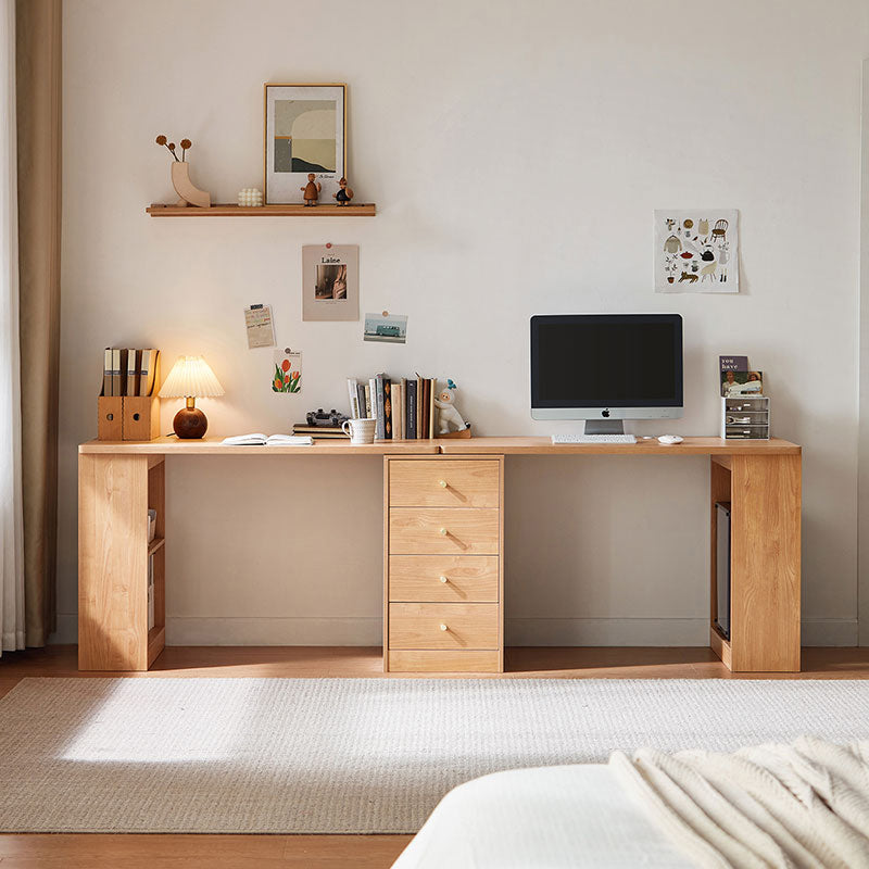 Brittany Single/Double Office Desk/Computer Table Set With Drawer/Chair/Bookcase Natural Wood