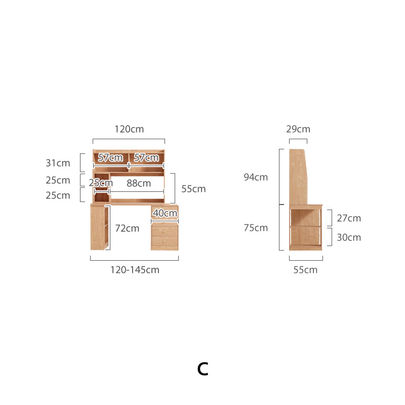 Brittany Single/Double Office Desk/Computer Table Set With Drawer/Chair/Bookcase Natural Wood
