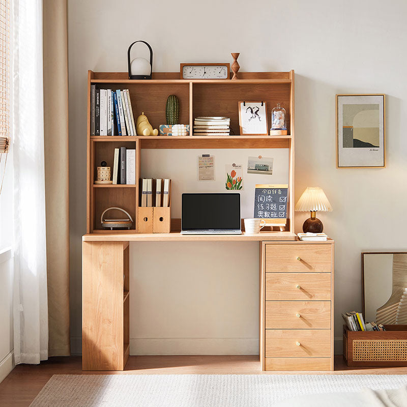 Brittany Single/Double Office Desk/Computer Table Set With Drawer/Chair/Bookcase Natural Wood