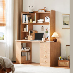 Brittany Single/Double Office Desk/Computer Table Set With Drawer/Chair/Bookcase Natural Wood
