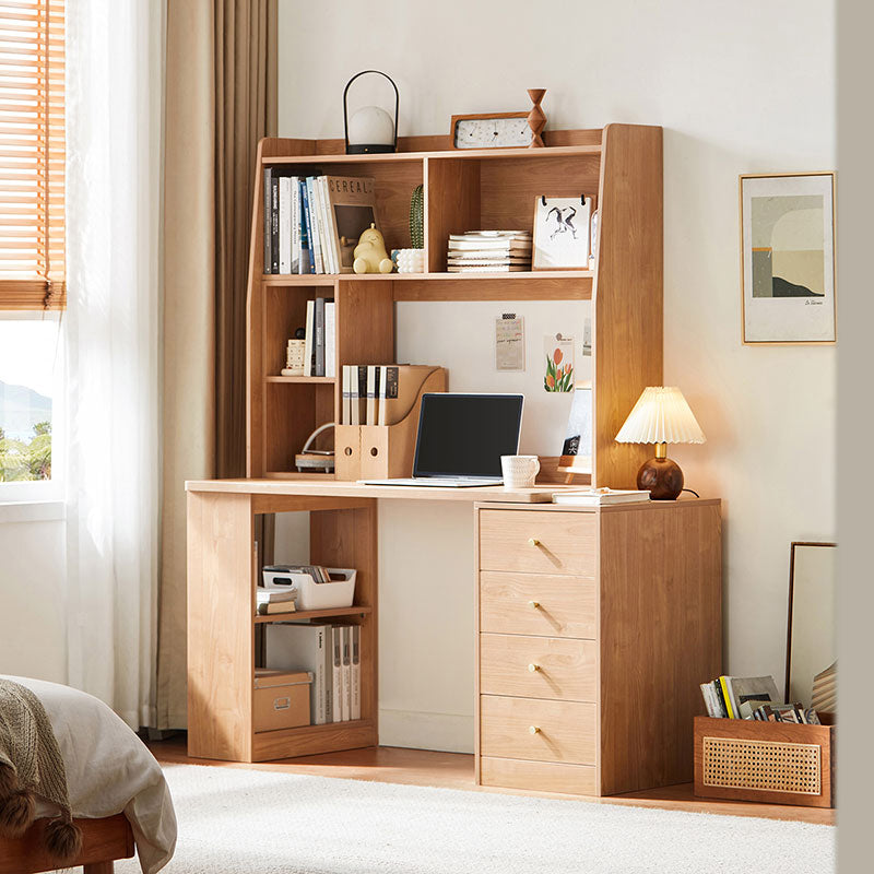 Brittany Single/Double Office Desk/Computer Table Set With Drawer/Chair/Bookcase Natural Wood